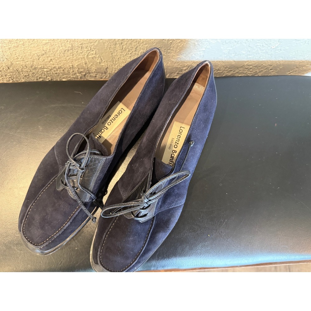 Lorenzo‎ Banfi Milano Navy Blue Suede Leather Oxford Shoes Italian Size 38.5